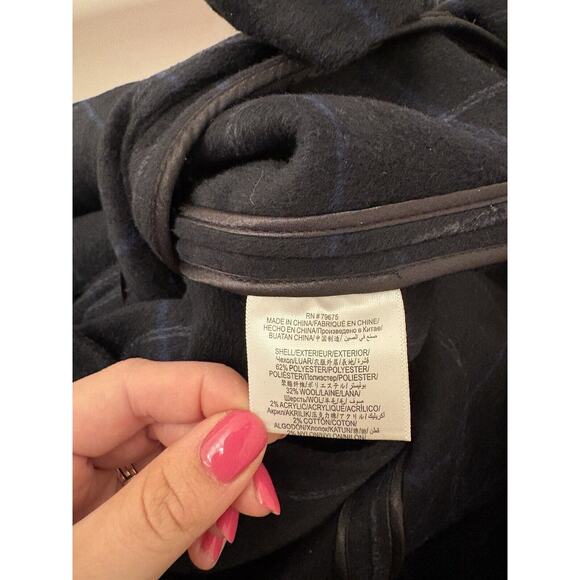 BCBG Maxazria Abrigo Trench Coat Black Plaid Size Large NWT Wool Tie Waist Wrap - Picture 8 of 9